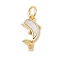 Brass with Shell Charms, Dolphin, Real 18K Gold Plated, 9.5x14x2mm, Hole: 3mm