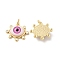 Brass Micro Pave Clear Cubic Zirconia Pendants, with Resin, Real 18K Gold Plated, Evil Eye Charms, Hot Pink, 17.5x20.5x6mm, Jump Ring: 6x1mm, Inner Diameter: 4mm