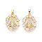 Brass Micro Pave Clear Cubic Zirconia Pendants, Oval with Pyramid Charms, Real 18K Gold Plated, 22x15.5x4mm, Hole: 4x2.5mm