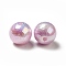 UV Plating Iridescent ABS Plastic Beads, Textured Round, Plum, 14x13mm, Hole: 2mm