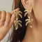 Alloy Stud Earrings, Golden, Leaf, 65x25mm