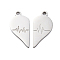 304 Stainless Steel Split Pendants, Left and Right, Couples Charms, Heart with Heartbeat Charm, Stainless Steel Color, 22x11x2mm, Hole: 2mm, 2pcs/set