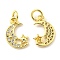 Rack Plating Brass Micro Pave Clear Cubic Zirconia Charms, with Jump Ring, Moon with Star Charm, Real 18K Gold Plated, 12.5x8x1.7mm, Hole: 3.2mm