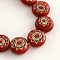 Handmade Millefiori Glass Bead Strands, Flat Round, FireBrick, 10x4mm, Hole: 1.2mm, about 38~40pcs/strand, 14.9 inch