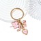 Valentine's Day Alloy Enamel Keychain, with Iron Rings, Heart, Pink, 75mm