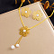 304 Stainless Steel with Plastic Pearl Pendant Necklaces & Stud Earrings, Golden, Flower, 400mm & 30mm