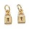 Brass Charms, with Jump Ring, Long-Lasting Plated, Lead Free & Nickel Free & Cadmium Free, Lock, Real 18K Gold Plated, 7.5x4x1.5mm, Jump Ring: 4x0.8mm, 2.5mm Inner Diameter