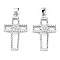 Rhodium Plated 925 Sterling Silver Micro Pave Clear Cubic Zirconia Pendants, Hollow Religion Cross Charms wit 925 Stamp, Real Platinum Plated, 29x17x5mm, Hole: 3.5x4.5mm