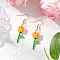 Grade A Round Glass Seed Beads Flower Dangle Earrings, with Transparent Acrylic Charms & 304 Stainless Steel Flat Head Pins & 304 Stainless Steel Earring Hooks, Golden, Orange, 46.5x13mm