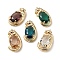 Brass with K9 Glass Pendants, Light Gold, Leopard Charms, Mixed Color, 29x16.5x9mm, Hole: 1.2mm