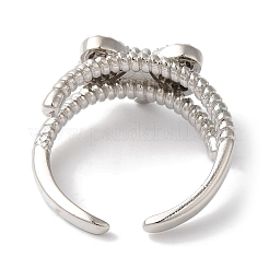 Открытые манжеты из латуни с бантом и микро-паве с прозрачным цирконием для женщин&nbsp;RJEW-C098-01P