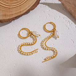 Овальные серьги-кольца из нержавеющей стали 304 с пресноводным жемчугом&nbsp;DG4784