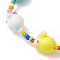 Эластичные браслеты из фарфора и стеклянных бусин с кроликом для женщин&nbsp;BJEW-TA00705