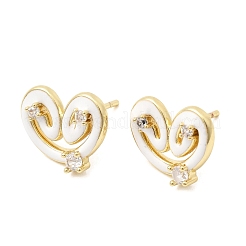 Серьга-гвоздик в форме сердца из латуни с микропаве из кубического циркония&nbsp;EJEW-H180-15G