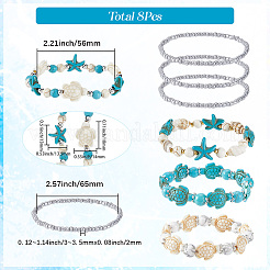 8шт. браслет из синтетических бирюзовых бусин с черепахой и морской звездой&nbsp;BJEW-SC0001-46