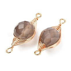 Натуральные серые агатовые граненые плоские круглые звенья-подвески с медной проволочной обмоткой в виде елочки.&nbsp;KK-Z152-09G-01