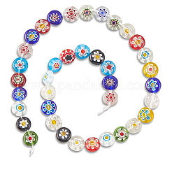 3 нити плоских круглых стеклянных бусин миллефиори ручной работы&nbsp;LAMP-LT0001-15C