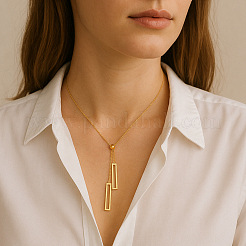 2 шт. 2 цвета 304 нержавеющая сталь прямоугольный кулон слайдер лариат ожерелья для женщин&nbsp;NJEW-HY0001-22