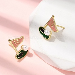 Серьги-гвоздики из латуни с эмалью в виде корабля&nbsp;EJEW-H180-24G