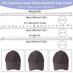 6 шт. 3 стиля 304 нержавеющая сталь цепь бейсбольная кепка цепь&nbsp;AJEW-SC0003-56
