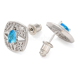 Квадратные серьги-гвоздики с кубическим цирконием из латуни для женщин&nbsp;EJEW-I304-27P