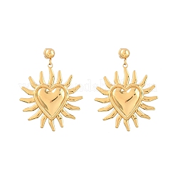 Серьги-гвоздики с подвесками в виде солнца и сердца из нержавеющей стали 304&nbsp;EJEW-K323-01G