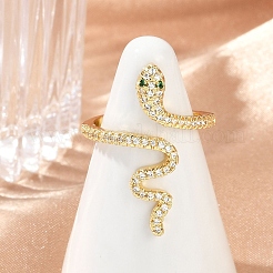 Кольца-манжеты из змеиной латуни с микропаве из прозрачных кубических цирконий для женщин&nbsp;RJEW-G343-28G