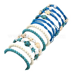 12 шт. 12 стиля синтетические окрашенные бирюзовые бусины плетеные браслеты из бисера и эластичные браслеты для женщин&nbsp;BJEW-JB11624