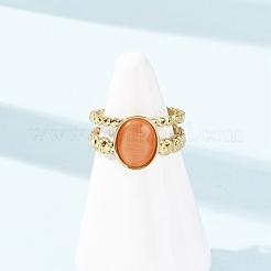 Кольца-манжеты «кошачий глаз» из нержавеющей стали 304 со стеклянными вставками для женщин&nbsp;RJEW-K309-40A