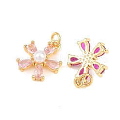 Подвески из латуни с микропаве из кубического циркония и пластиковыми жемчужинами&nbsp;KK-Z145-08G