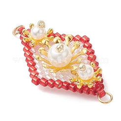 Подвески-соединители в виде цветочных ромбов из искусственного жемчуга и стеклянных бусин&nbsp;PALLOY-MZ01182-02