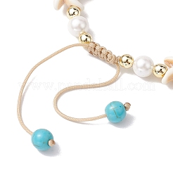 Браслеты из плетения бисера с круглыми драгоценными камнями и ракушками из жемчуга диаметром 6 мм BJEW-JB10321