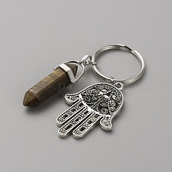 Брелок с кулоном из натурального дерева и кружевным камнем в виде пули с рукой хамсы/рукой Мириам с подвеской в виде глаза&nbsp;KEYC-WH0029-79C