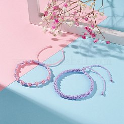 2шт 2 цвета персикового плетеного шнура браслет&nbsp;BJEW-JB07610-05