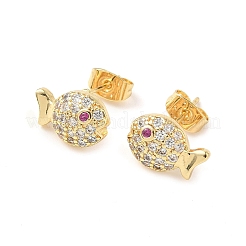 Серьги-гвоздики из латуни с микропаве из прозрачных кубических цирконий в форме рыб&nbsp;EJEW-Z144-17G