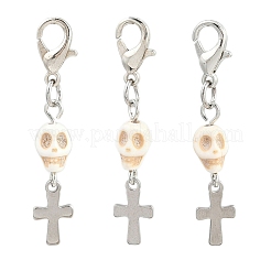 Украшения с подвесками в виде черепа из синтетической бирюзы&nbsp;HJEW-JM03808-01