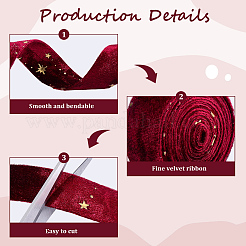 Двусторонние байковые ленты со звездами и золотым тиснением&nbsp;SRIB-GF0001-55A