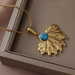 Женские ожерелья из хирургической нержавеющей стали 316 с подвеской в виде подсолнуха из синтетической бирюзы&nbsp;EA3001