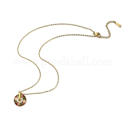 Плоские круглые эмалевые ожерелья из нержавеющей стали 304 для женщин&nbsp;NJEW-Q028-01C-G