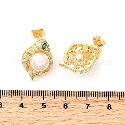 Серьги-гвоздики из листовой латуни с микропаве из кубических цирконий&nbsp;EJEW-C154-01G