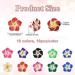 100шт 10 цвета бусины ручной работы из полимерной глины 3d цветок плюмерия&nbsp;CLAY-YW0002-41