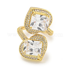 Кольцо-манжета с открытым сердечком из латуни с микро-паве и цирконием для женщин&nbsp;RJEW-C082-16G