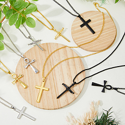 9шт. 9 стиля ожерелья с подвесками-крестами из нержавеющей стали и сплава&nbsp;NJEW-FI0001-21