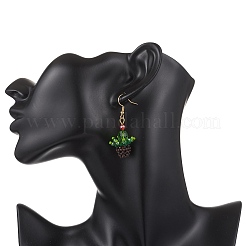 3d кактус в горшке стеклянные бусины серьги-подвески&nbsp;EJEW-MZ00645