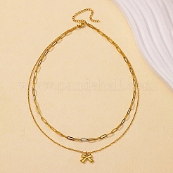 Ожерелья с подвесками-бантиками из нержавеющей стали 304&nbsp;LS-NJEW-L182-001G-02