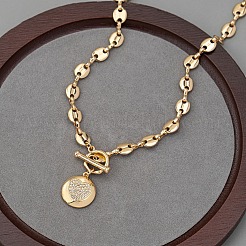 Сплав кристалл горный хрусталь ot плоские круглые с сердцем кулон ожерелья для женщин&nbsp;FS-WGC3970-01