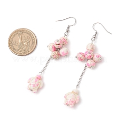 Серьги-подвески из нержавеющей стали 304 с синтетической бирюзой и черепаховым узором&nbsp;EJEW-JE06512-02