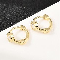 Серьги-кольца с цветочным узором из латуни с микропаве из прозрачных кубических цирконий&nbsp;EJEW-D348-16G