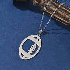 201 полое ожерелье с подвеской в стиле регби из нержавеющей стали&nbsp;NJEW-D318-01P