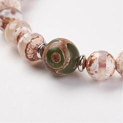 Натуральный тибетский стиль dzi агат шарик стрейч браслеты&nbsp;BJEW-JB03098-02